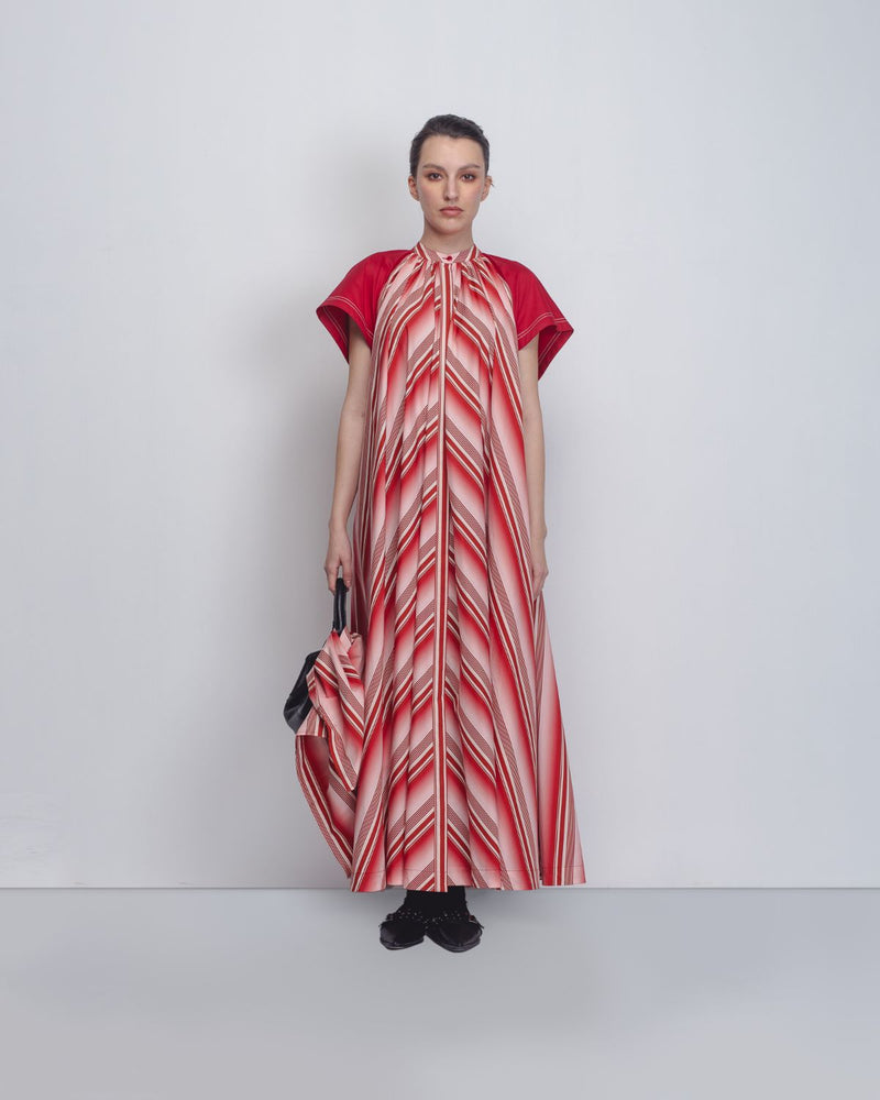 Julia Tent Dress - Red + White Stripes cotton by Leh Studios in white color for women Worldwide