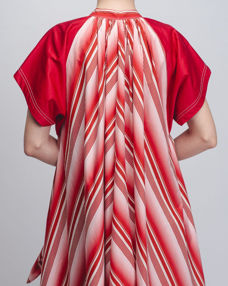 Julia Tent Dress - Red + White Stripes cotton by Leh Studios in white color for women Worldwide