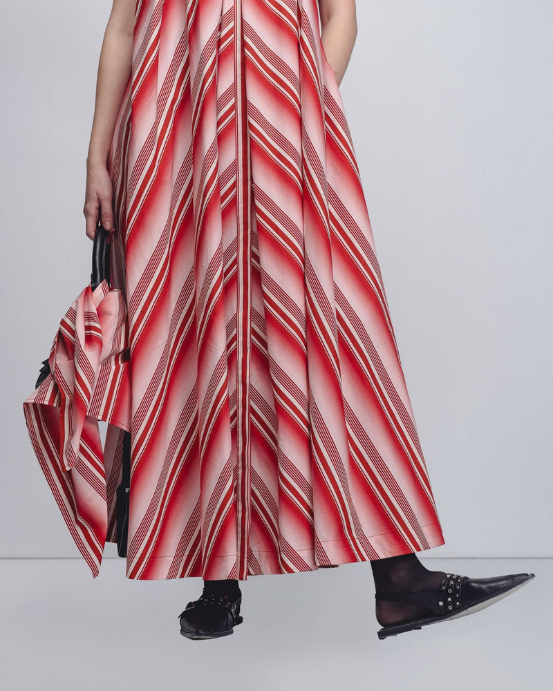 Julia Tent Dress - Red + White Stripes cotton by Leh Studios in white color for women Worldwide