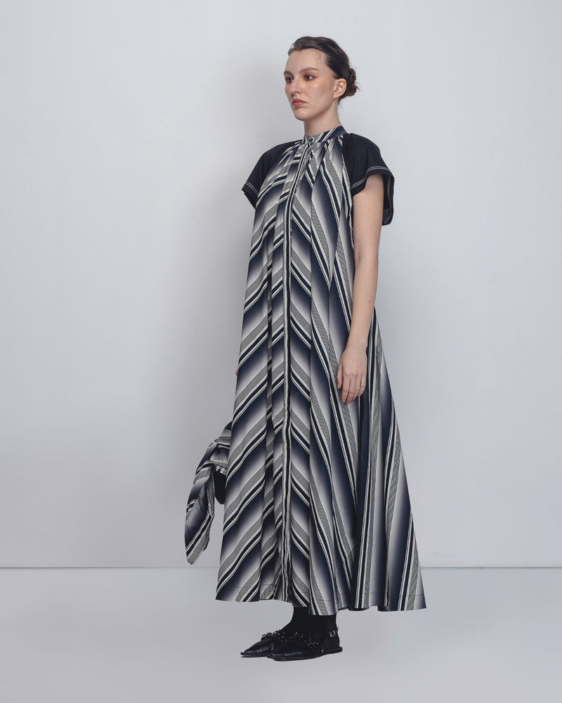 Julia Tent Dress - Black + White Stripes cotton by Leh Studios in black color for women Worldwide