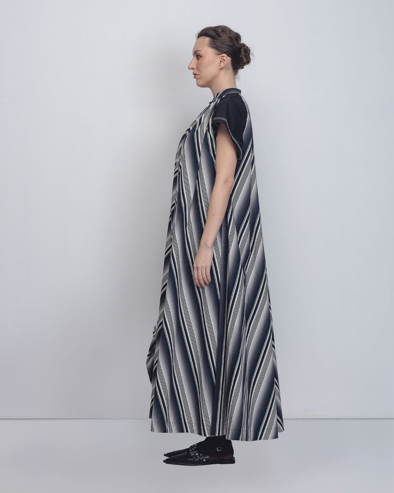 Julia Tent Dress - Black + White Stripes cotton by Leh Studios in black color for women Worldwide