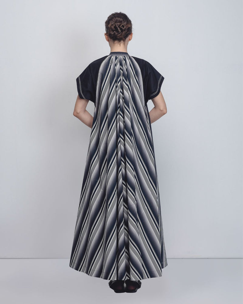 Julia Tent Dress - Black + White Stripes cotton by Leh Studios in black color for women Worldwide