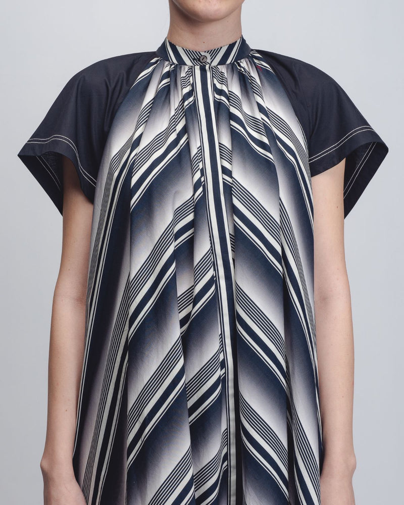Julia Tent Dress - Black + White Stripes cotton by Leh Studios in black color for women Worldwide