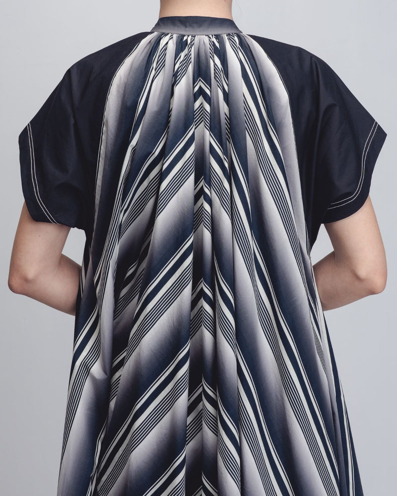 Julia Tent Dress - Black + White Stripes cotton by Leh Studios in black color for women Worldwide
