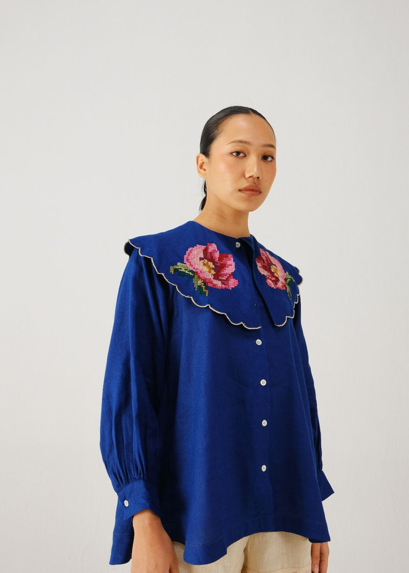 Julia top-Blue rose emb. by CORD for women Worldwide