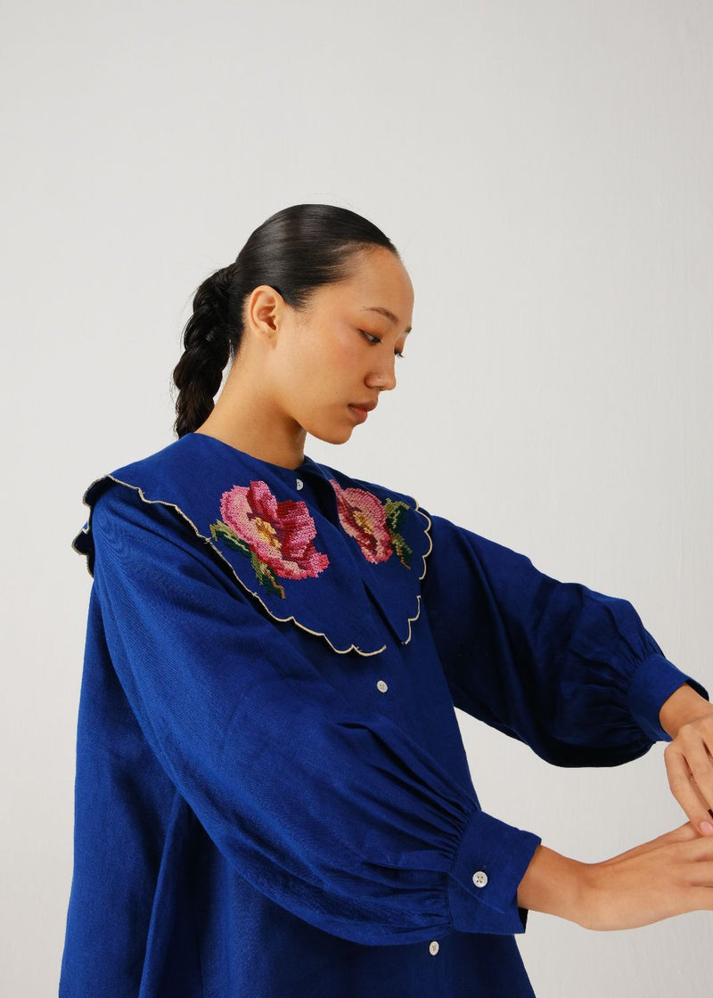 Julia top-Blue rose emb. by CORD for women Worldwide