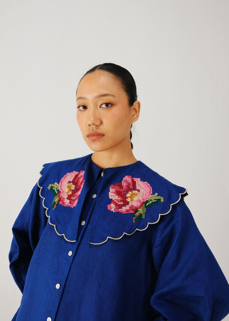 Julia top-Blue rose emb. by CORD for women Worldwide