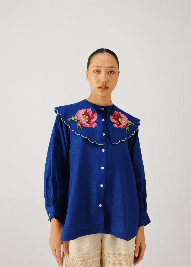 Julia top-Blue rose emb. by CORD for women Worldwide