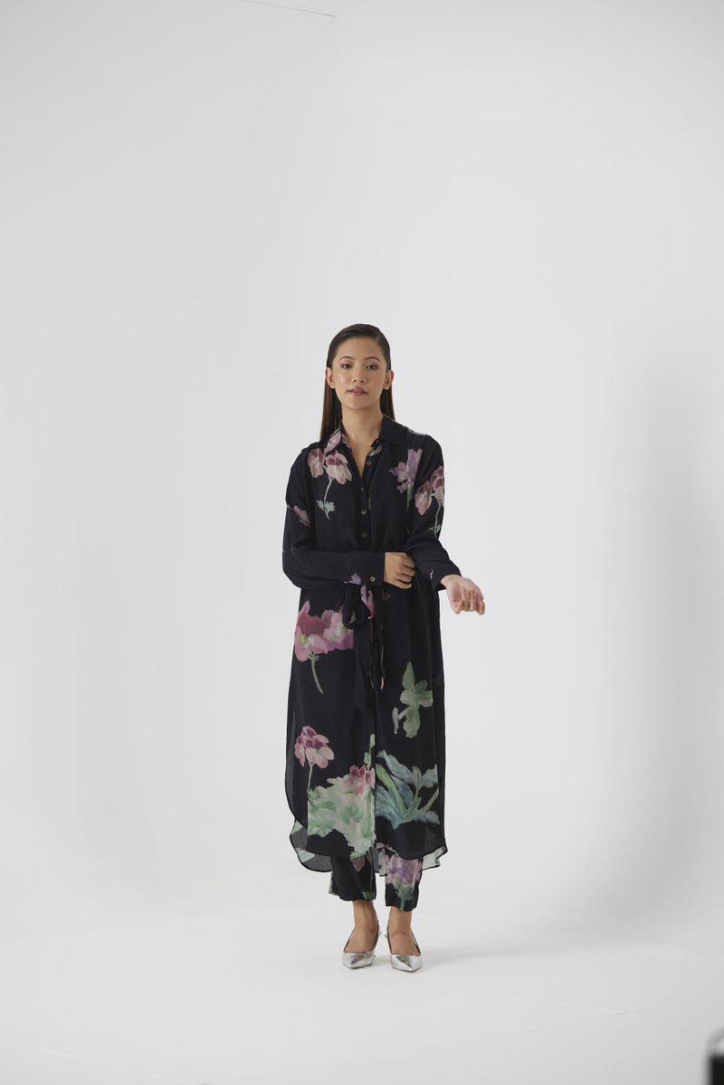 JULIET BLACK WRAP KURTA SET by Yam in black color for women Worldwide