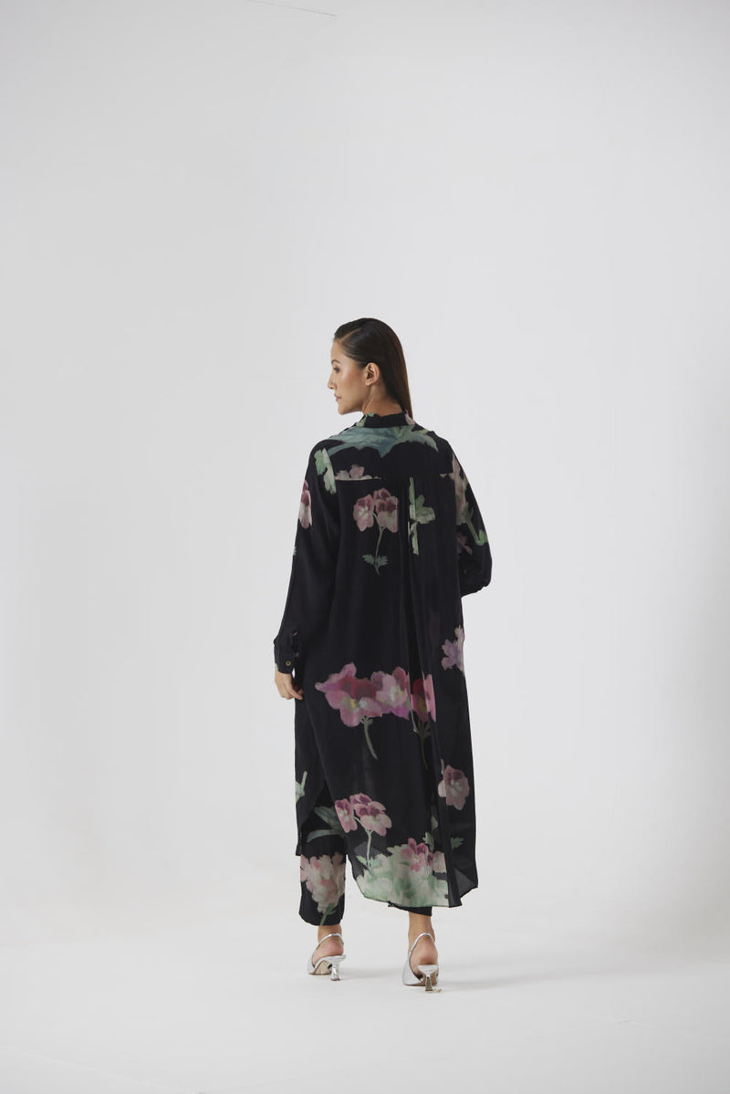 JULIET BLACK WRAP KURTA SET by Yam in black color for women Worldwide