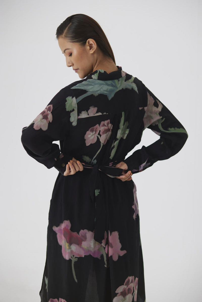 JULIET BLACK WRAP KURTA SET by Yam in black color for women Worldwide