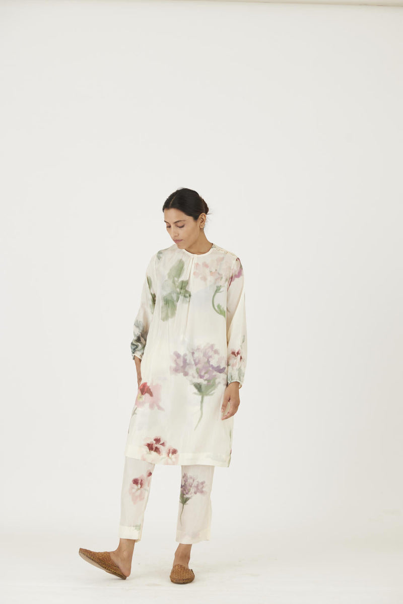 JULIET WHITE SILK KURTA SET Kurta Sets by Yam in white color for women Worldwide