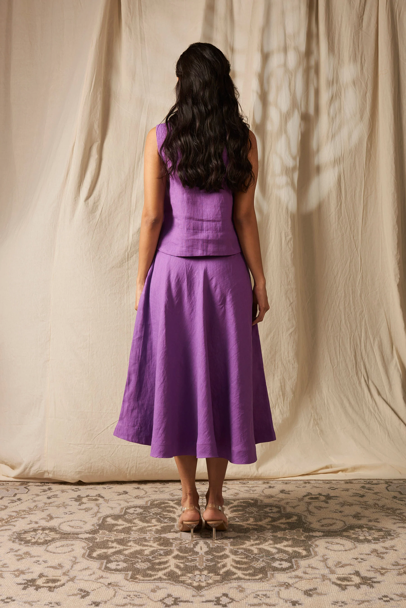 Jambu Linen Flared Skirt Set linen by Saphed in purple color for women Worldwide