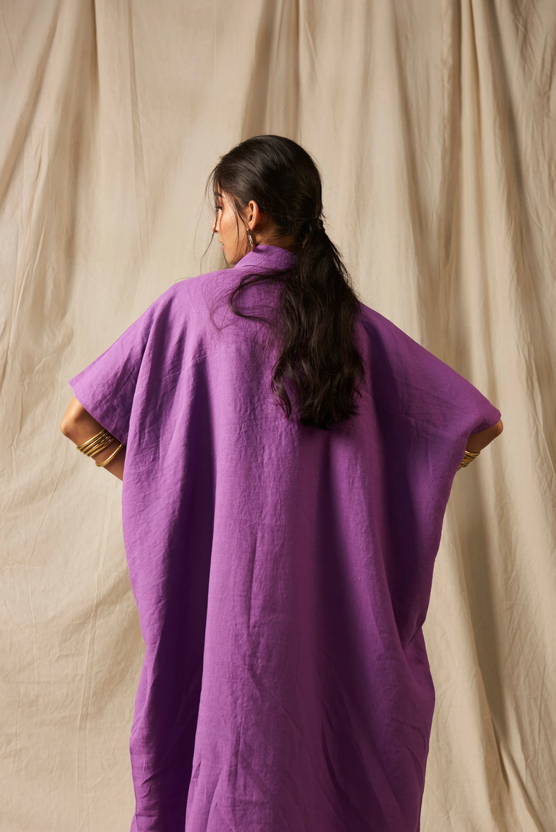 Jambu Linen Kaftan Dress linen by Saphed in purple color for women Worldwide