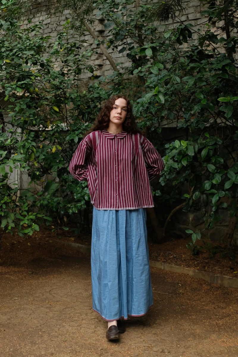 Jamie Top - Wine And White silk by MASON AND MILL for women Worldwide