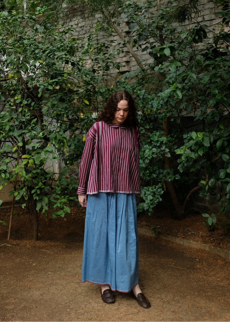 Jamie Top - Wine And White silk by MASON AND MILL for women Worldwide