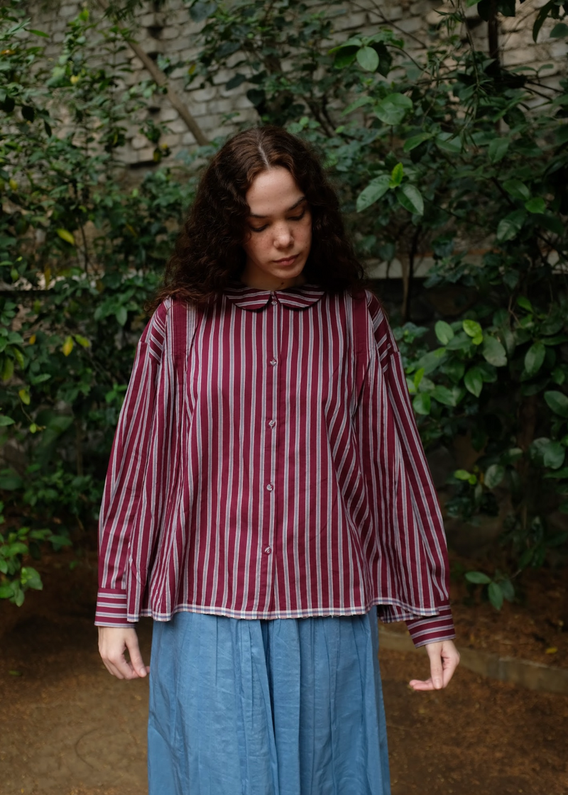 Jamie Top - Wine And White silk by MASON AND MILL for women Worldwide
