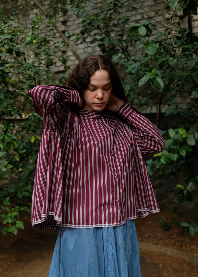 Jamie Top - Wine And White silk by MASON AND MILL for women Worldwide