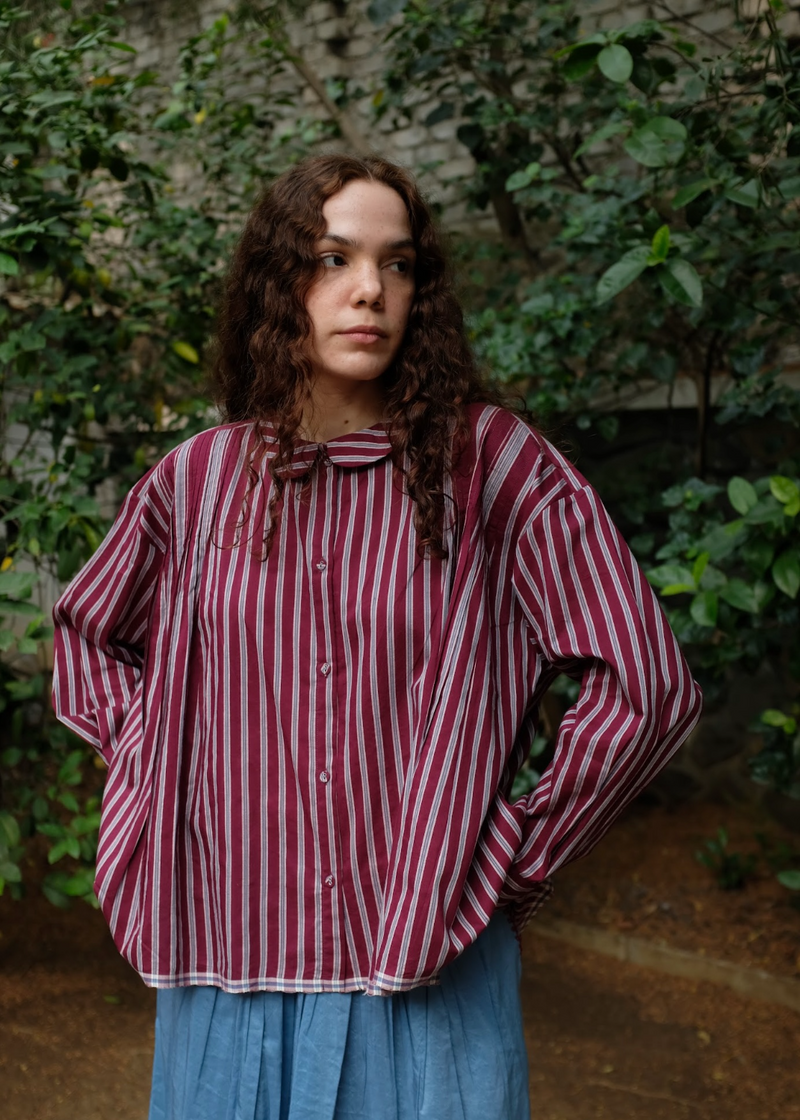 Jamie Top - Wine And White silk by MASON AND MILL for women Worldwide