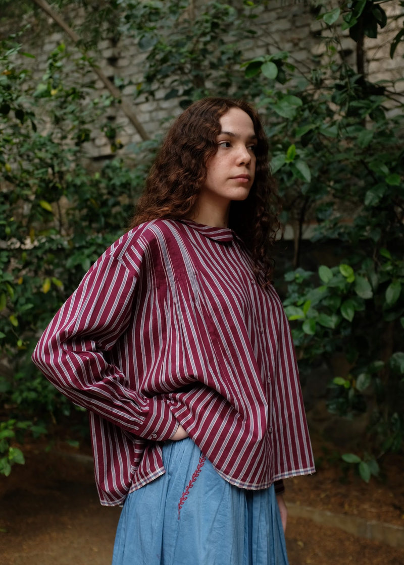 Jamie Top - Wine And White silk by MASON AND MILL for women Worldwide