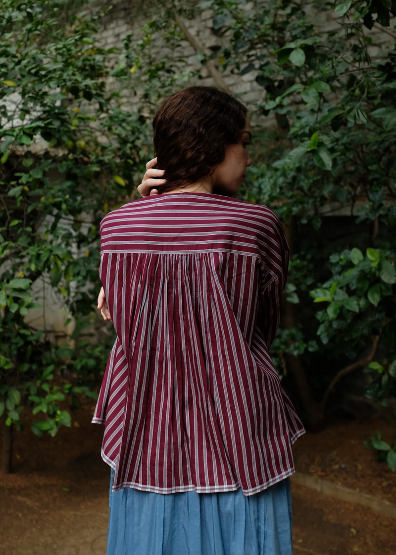 Jamie Top - Wine And White silk by MASON AND MILL for women Worldwide