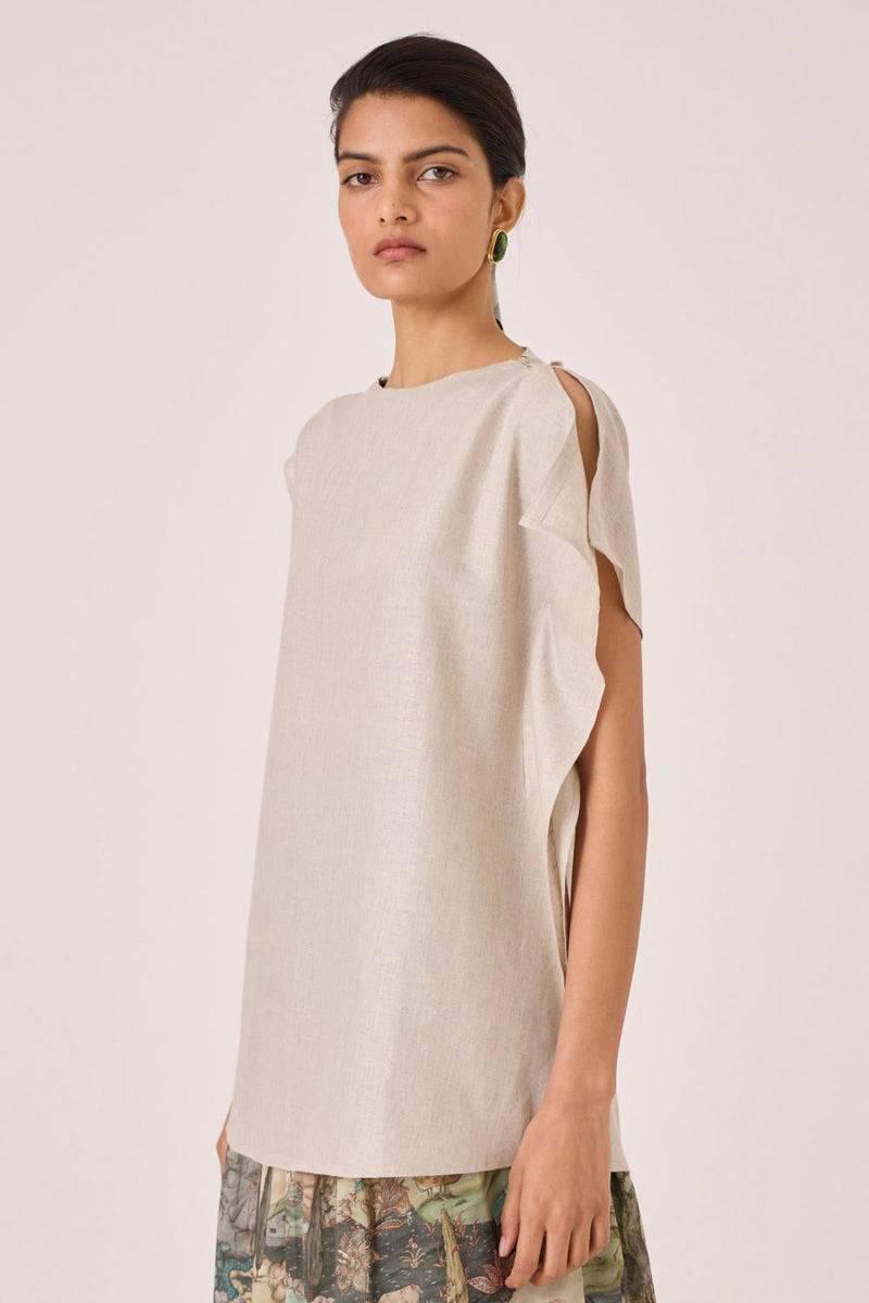 Janith Beige Linen Top by The Summer House in beige color for women Worldwide