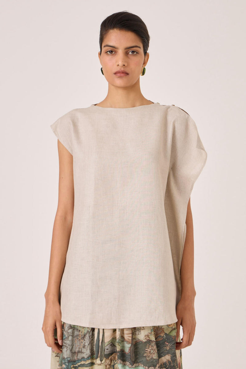 Janith Beige Linen Top by The Summer House in beige color for women Worldwide
