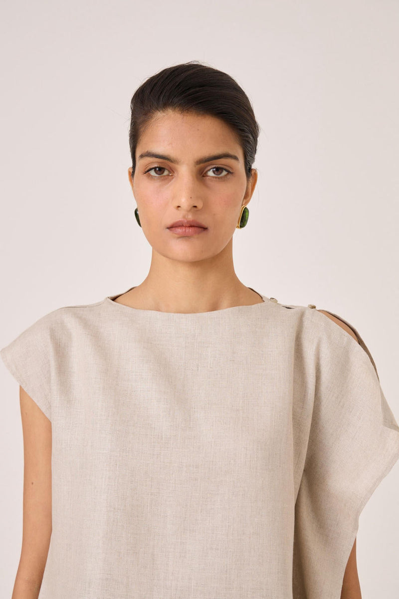 Janith Beige Linen Top by The Summer House in beige color for women Worldwide