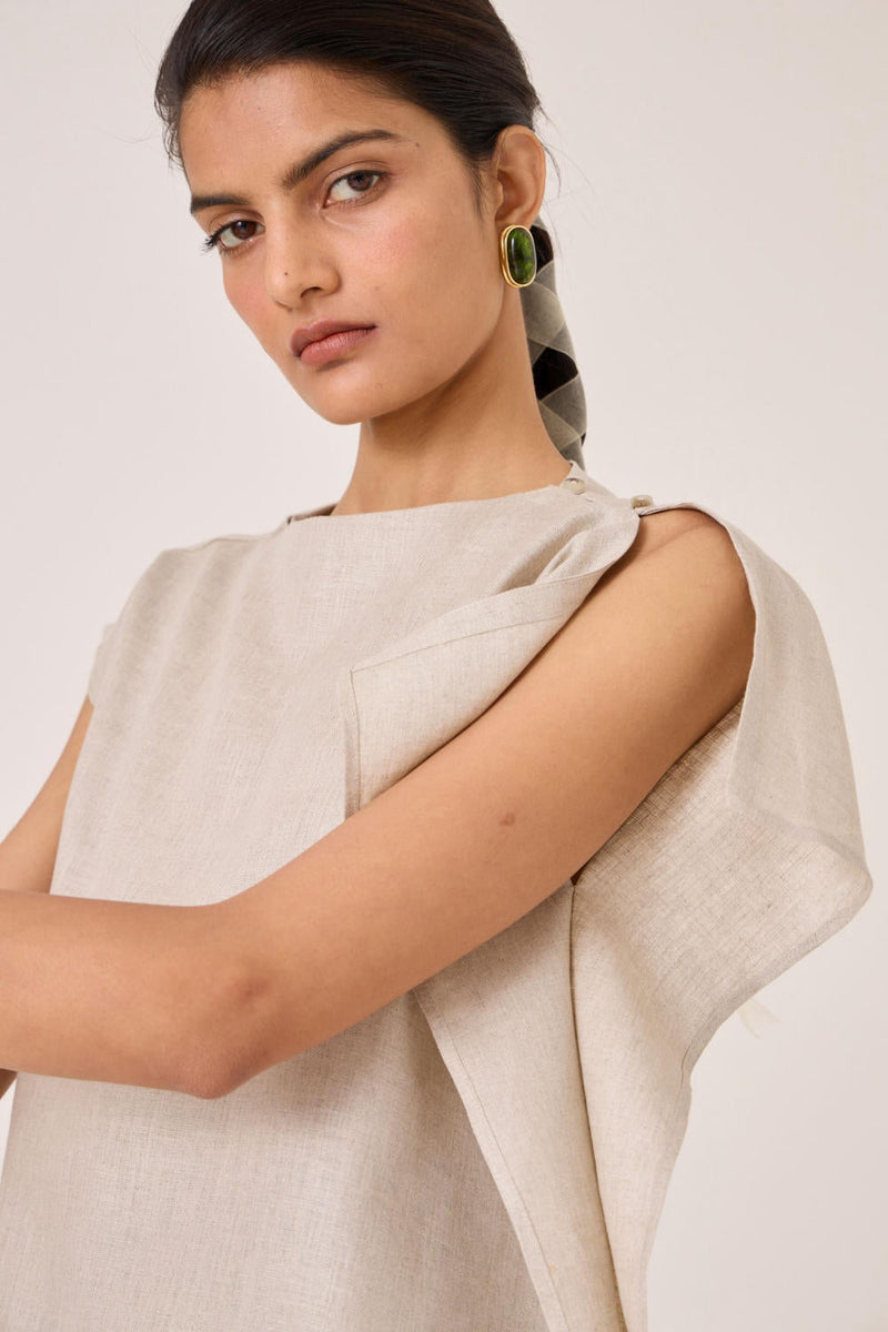 Janith Beige Linen Top by The Summer House in beige color for women Worldwide