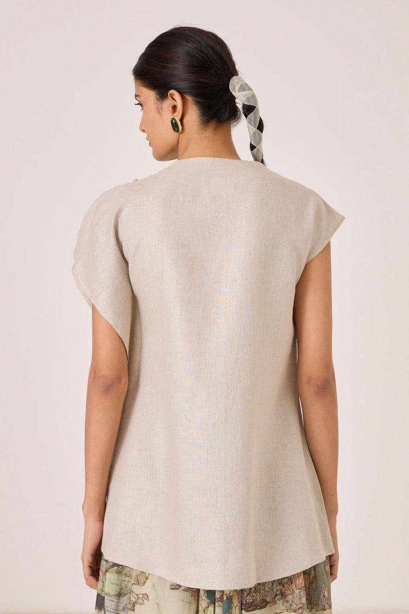 Janith Beige Linen Top by The Summer House in beige color for women Worldwide
