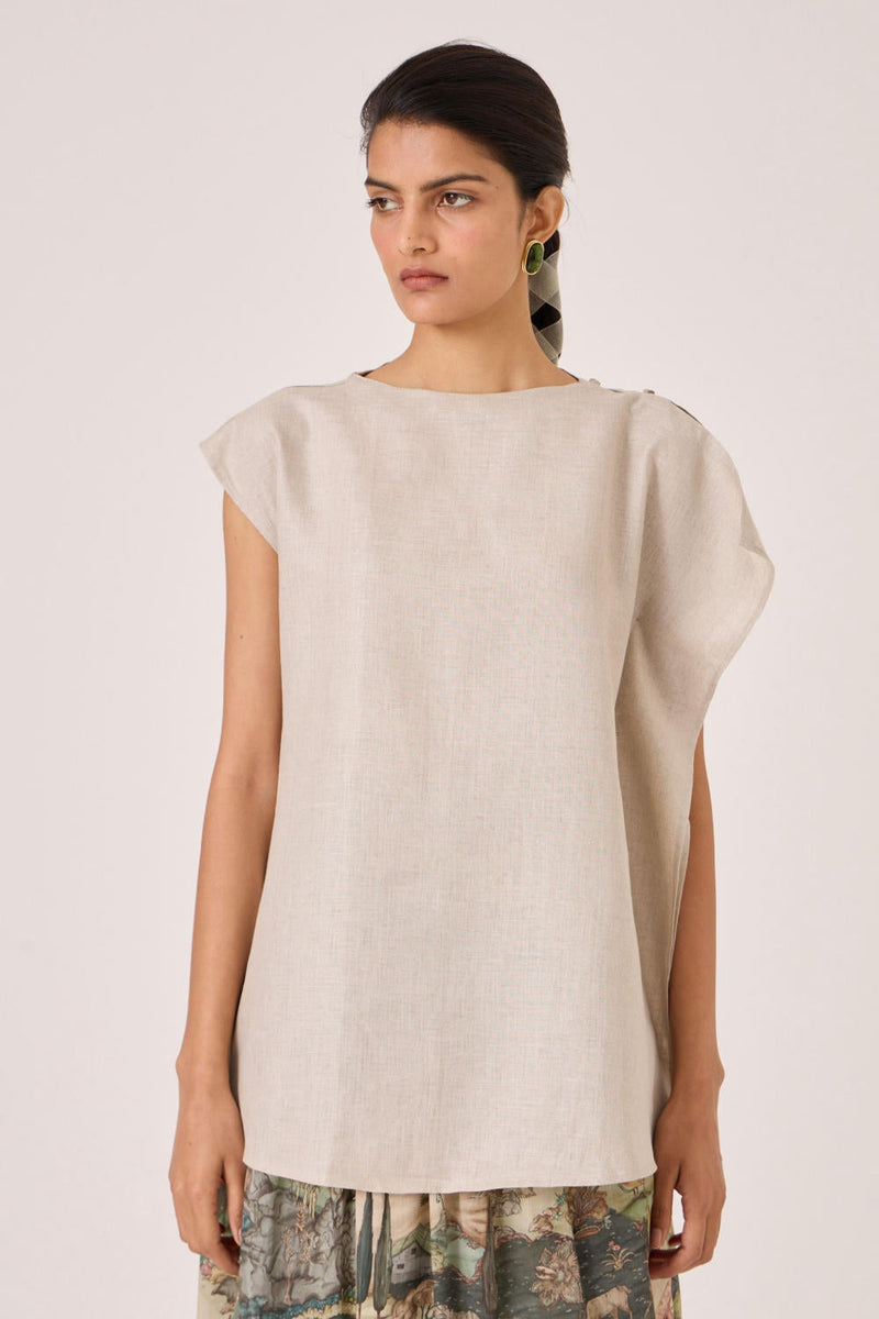Janith Beige Linen Top by The Summer House in beige color for women Worldwide