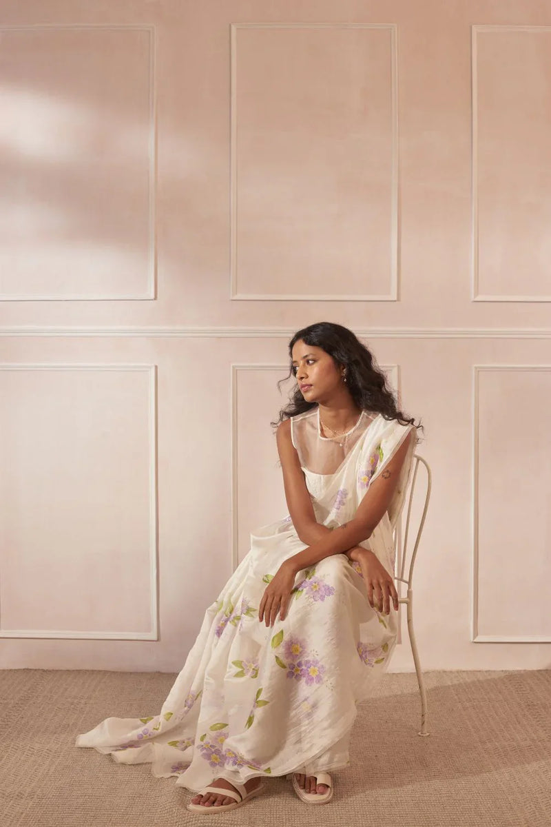 Jarul Mulberry Organza Silk Sari silk by Nadiya Paar in white color for women Worldwide