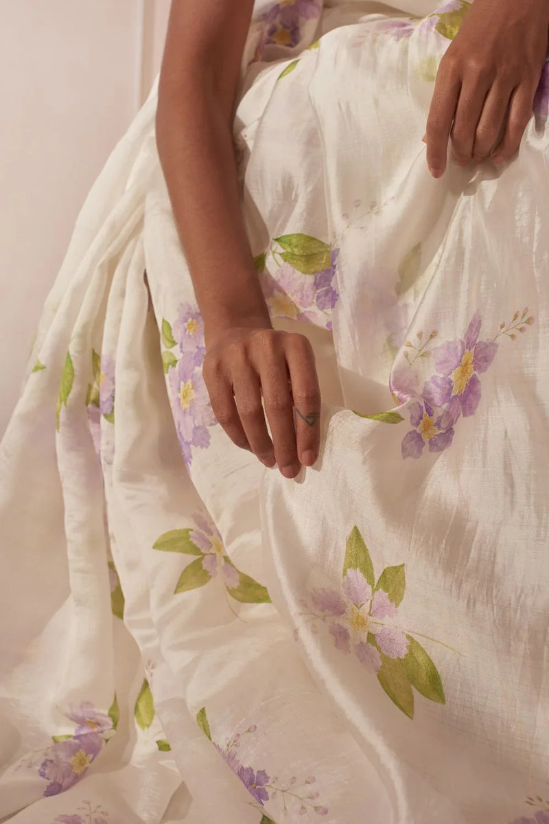 Jarul Mulberry Organza Silk Sari silk by Nadiya Paar in white color for women Worldwide