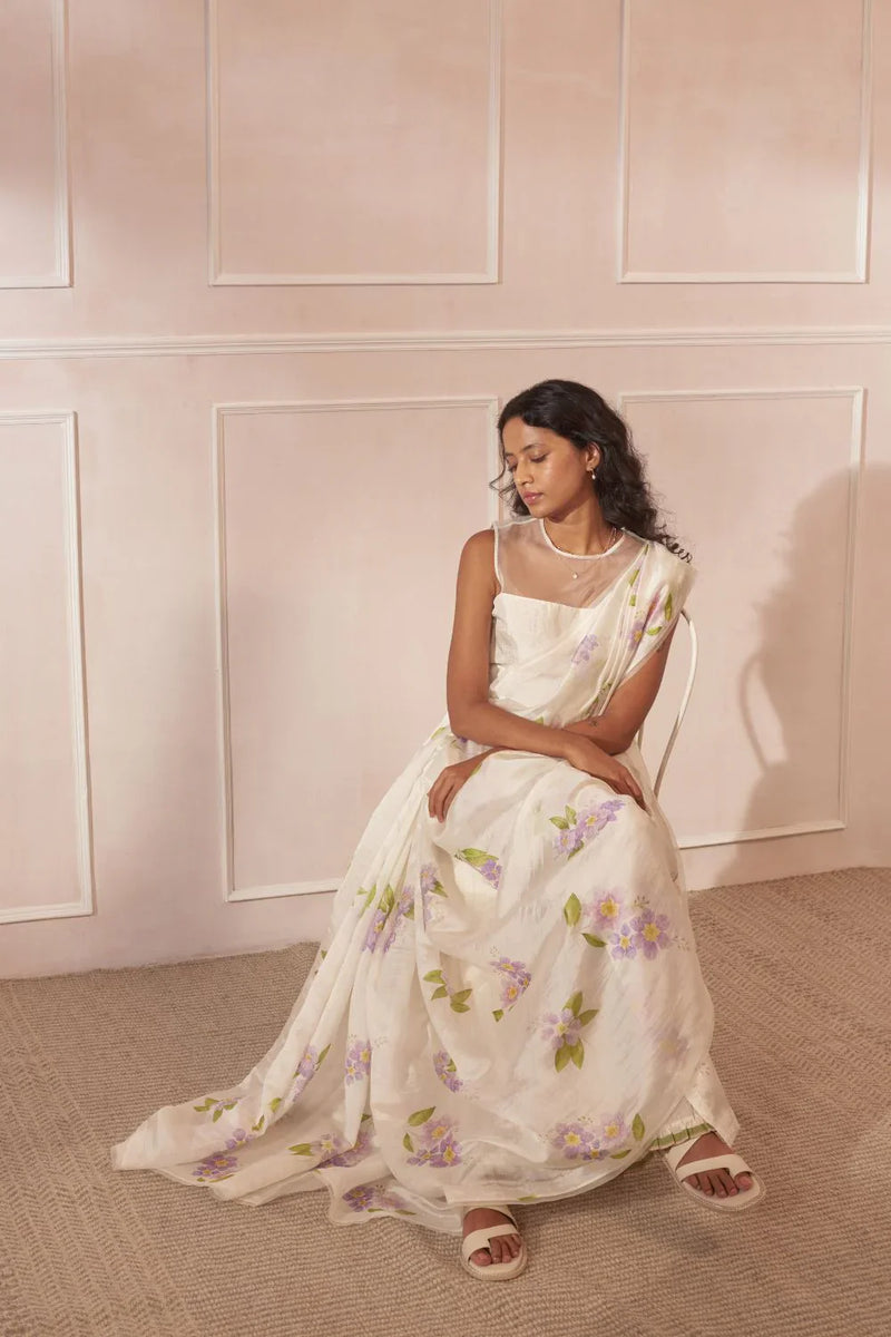 Jarul Mulberry Organza Silk Sari silk by Nadiya Paar in white color for women Worldwide