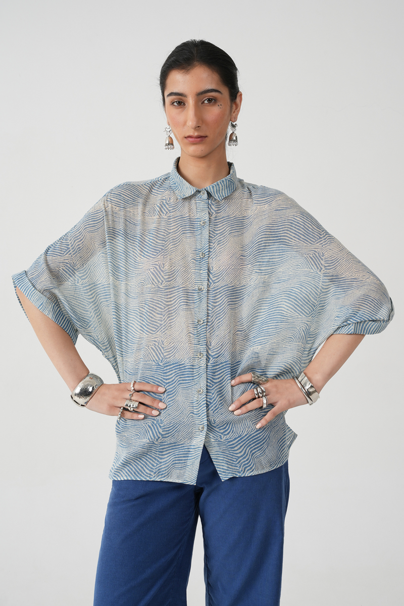Jay Hand Printed Blue Shirt
