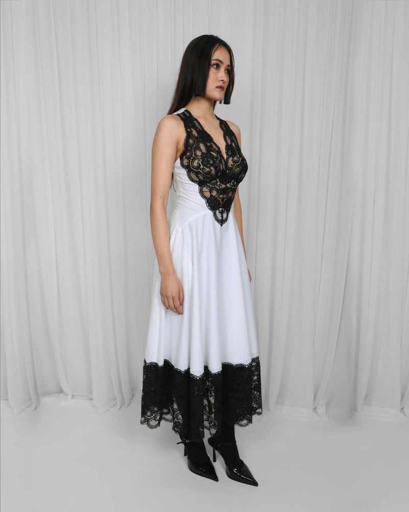 Jia Dress-Black & White 100% cotton by Leh Studios in black color for women Worldwide
