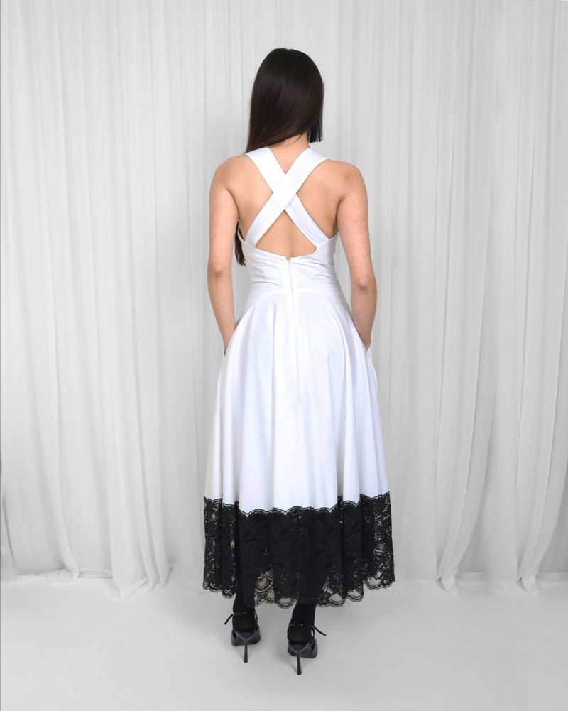 Jia Dress-Black & White 100% cotton by Leh Studios in black color for women Worldwide