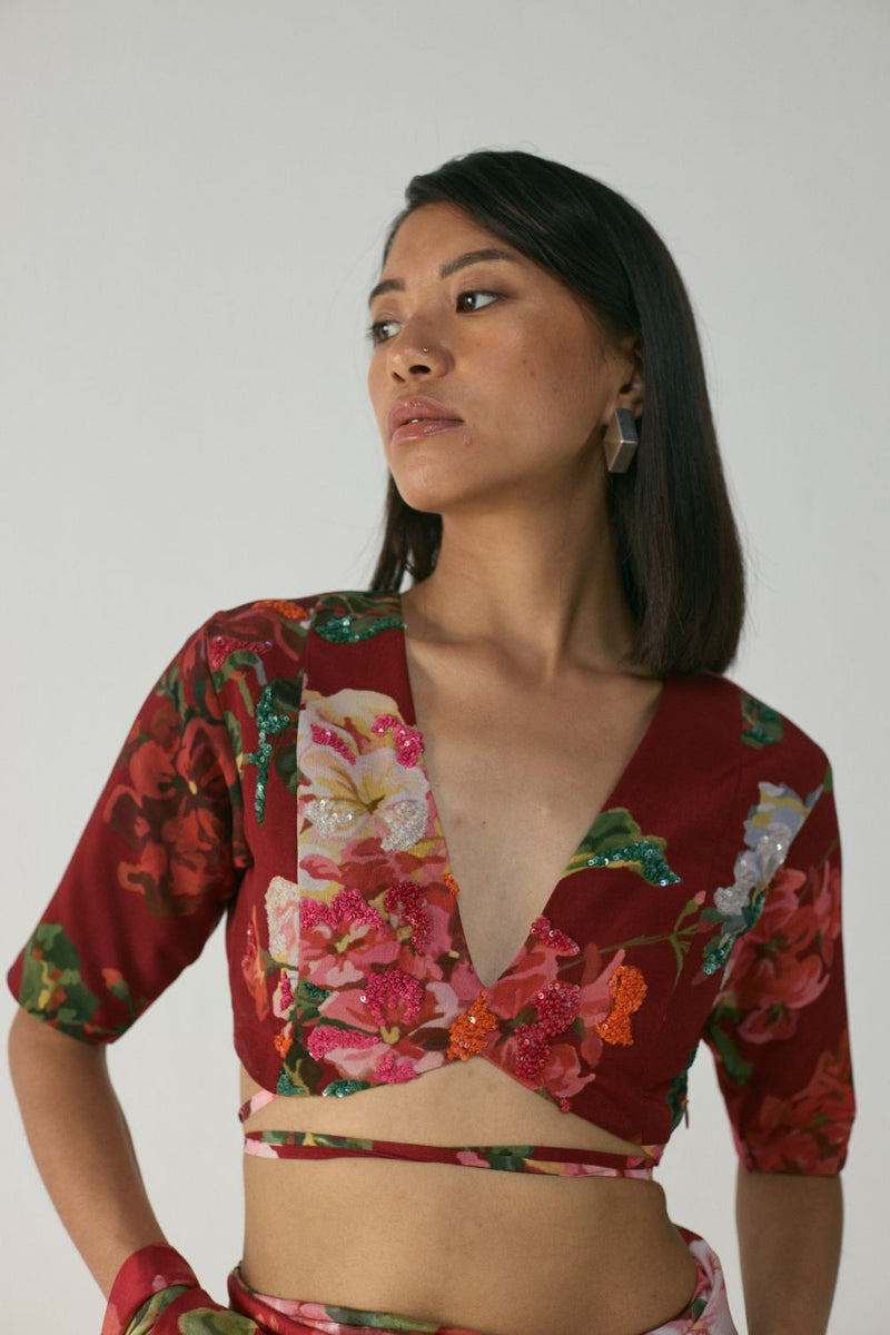 Jingle Embroidered Blouse by YAM in red color for women Worldwide