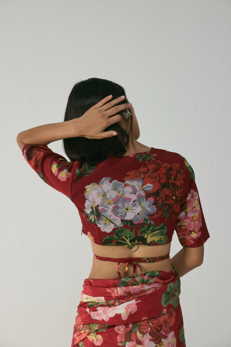 Jingle Embroidered Blouse by YAM in red color for women Worldwide