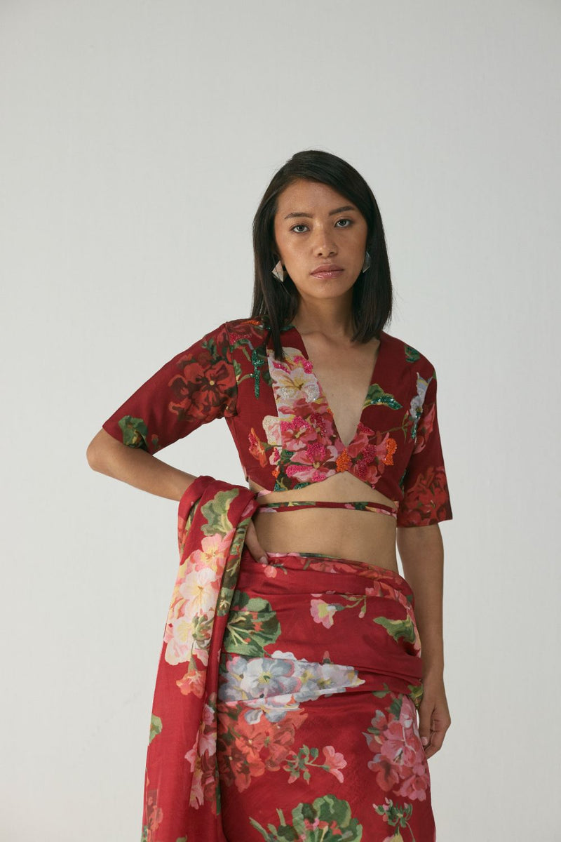 Jingle Embroidered Blouse by YAM in red color for women Worldwide