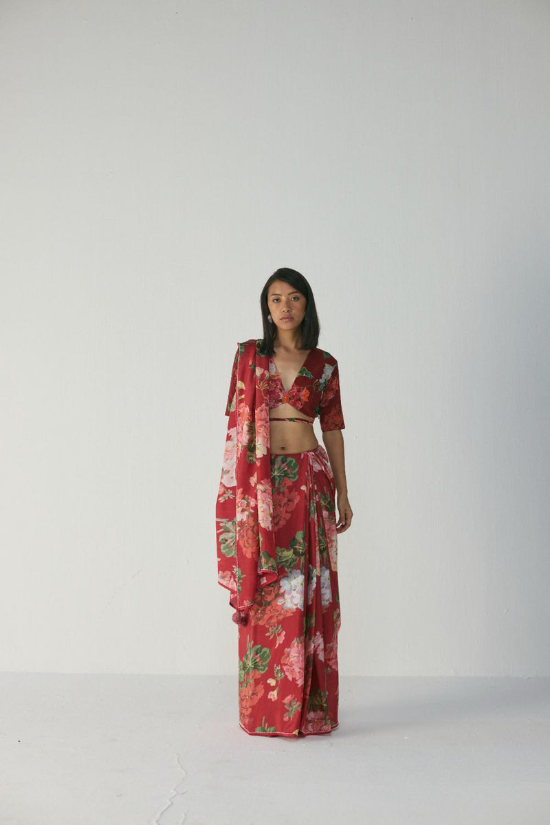Jingle Embroidered Blouse by YAM in red color for women Worldwide