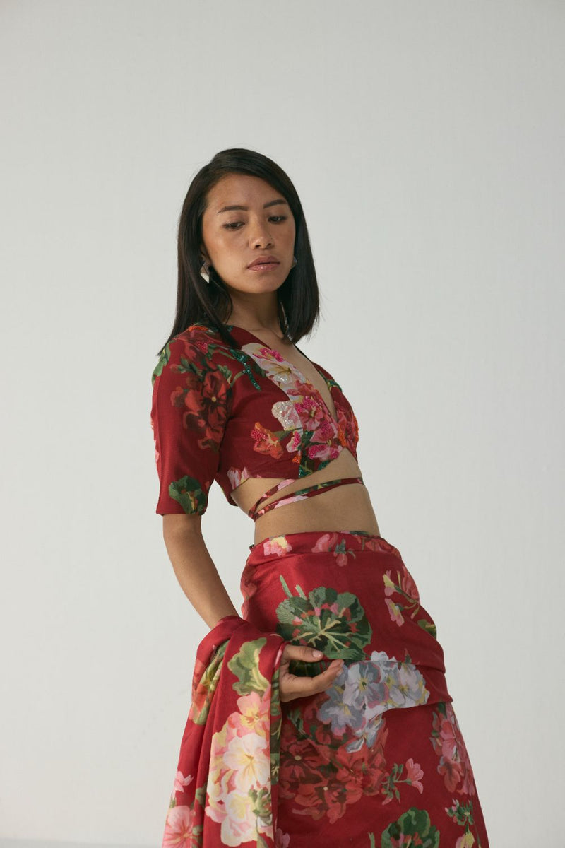 Jingle Embroidered Blouse by YAM in red color for women Worldwide