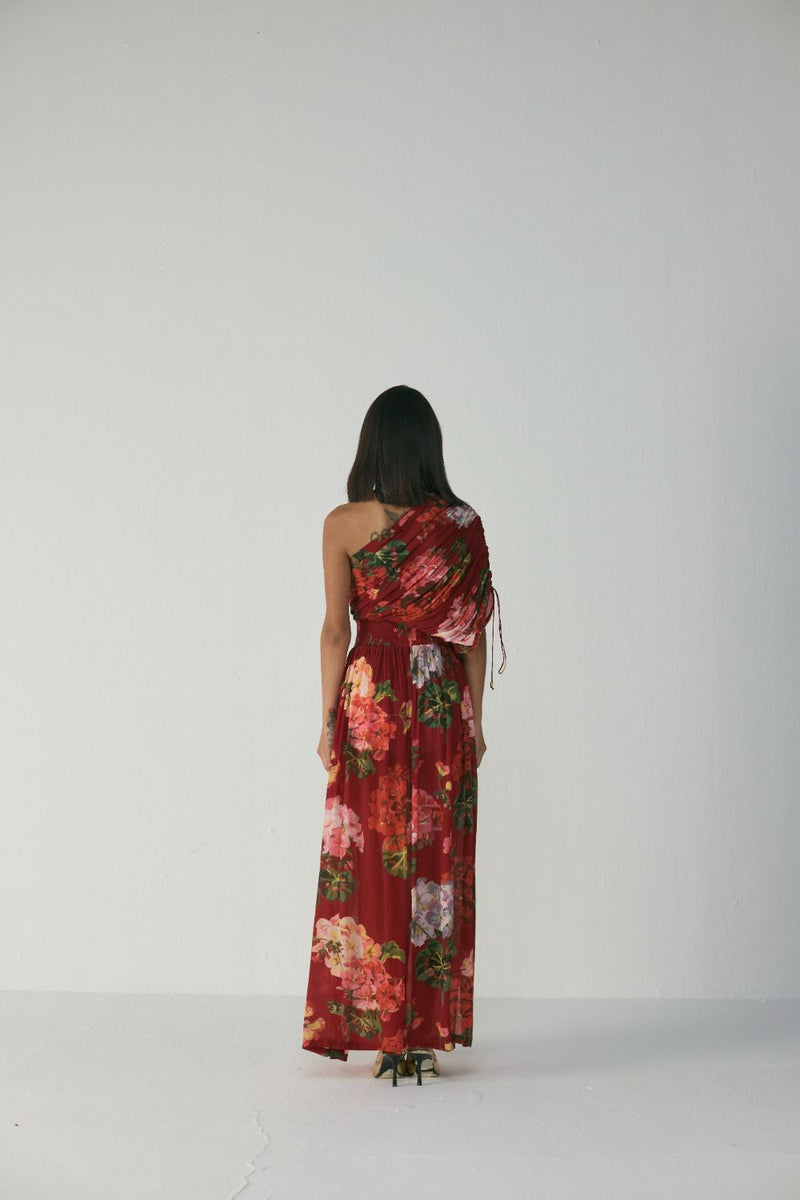 Jingle One Shoulder Dress by YAM in red color for women Worldwide