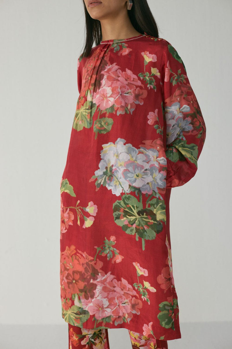 Jingle Silk Kurta Set silk by YAM in red color for women Worldwide