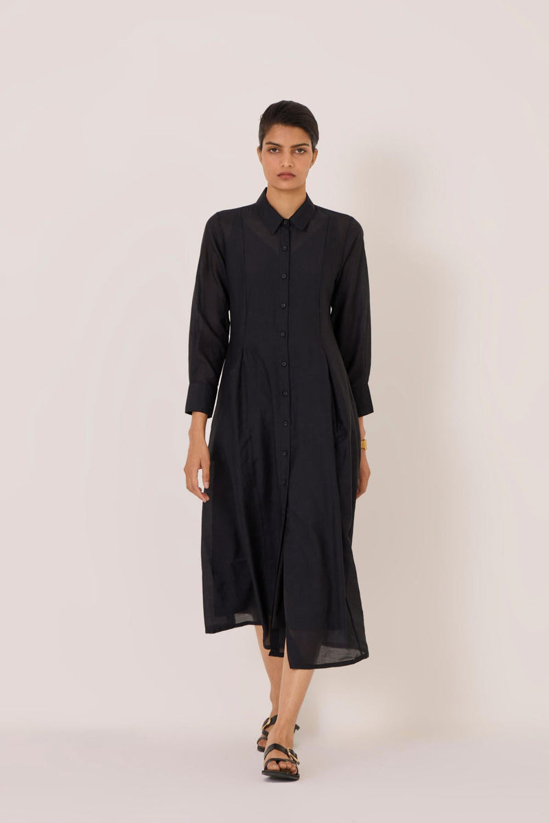 Jini Black Shirt Dress silk by The Summer House in black color for women Worldwide