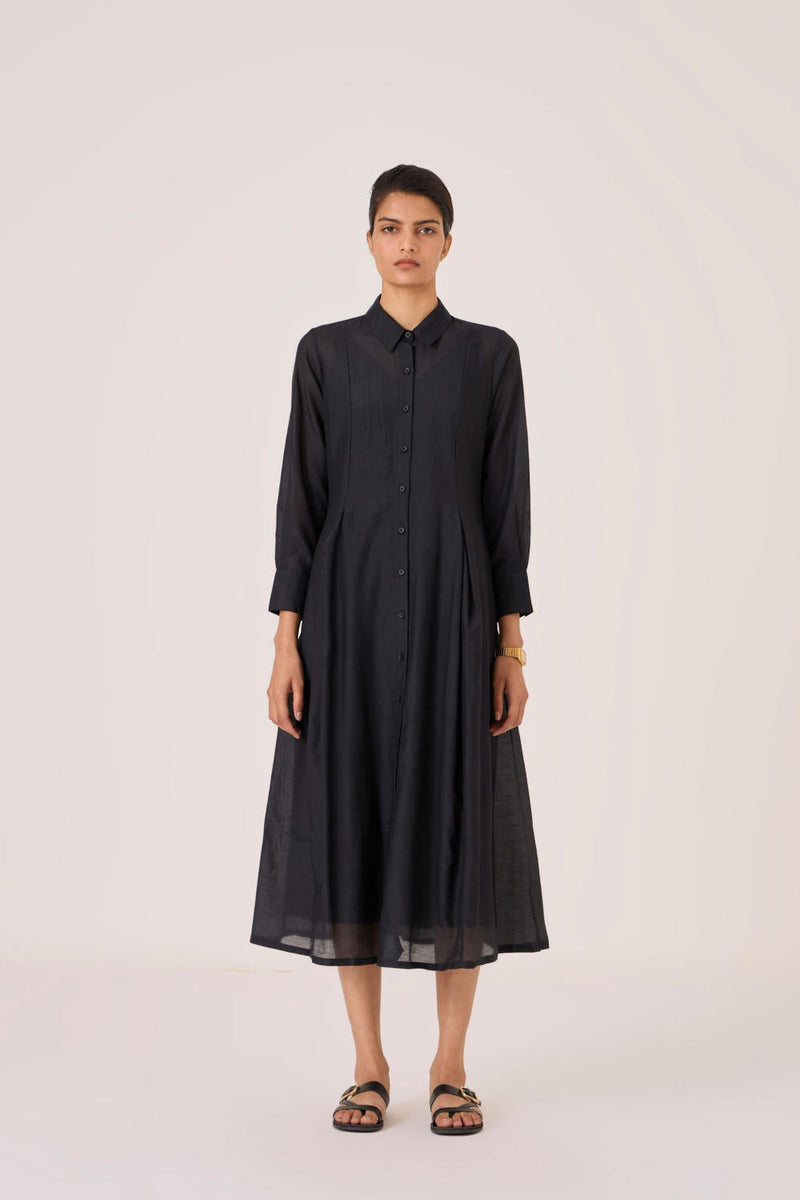 Jini Black Shirt Dress silk by The Summer House in black color for women Worldwide