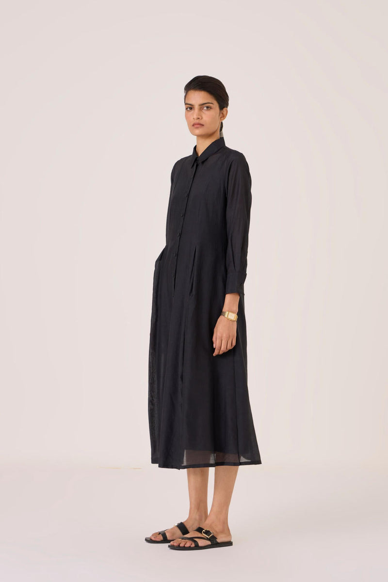 Jini Black Shirt Dress silk by The Summer House in black color for women Worldwide