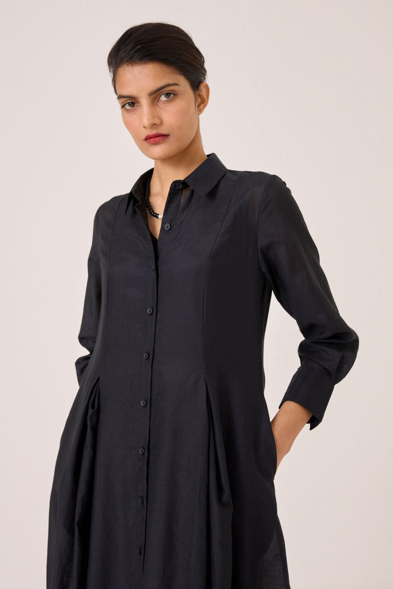 Jini Black Shirt Dress silk by The Summer House in black color for women Worldwide