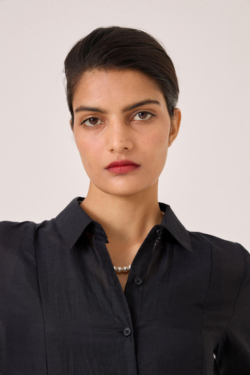 Jini Black Shirt Dress silk by The Summer House in black color for women Worldwide