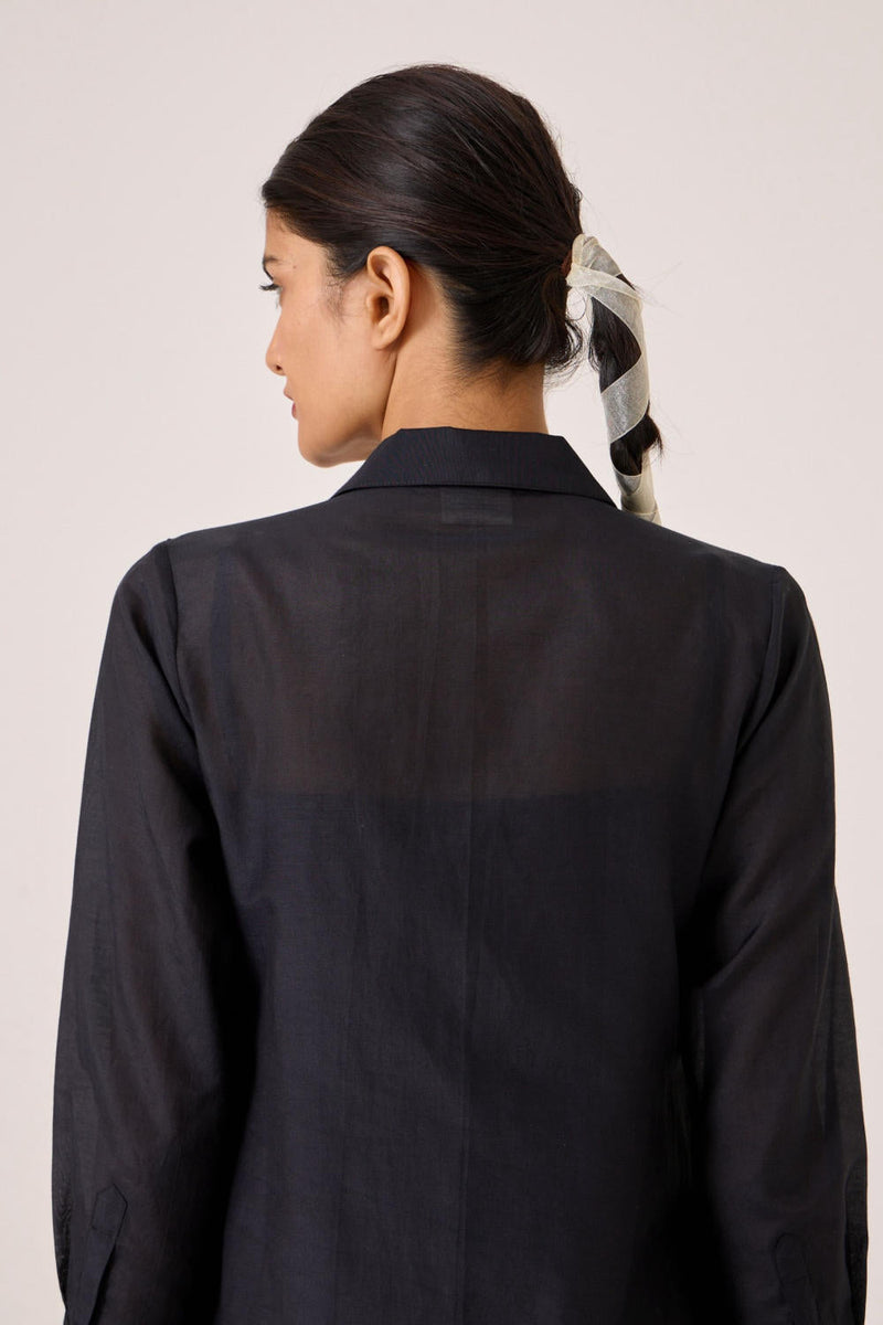 Jini Black Shirt Dress silk by The Summer House in black color for women Worldwide